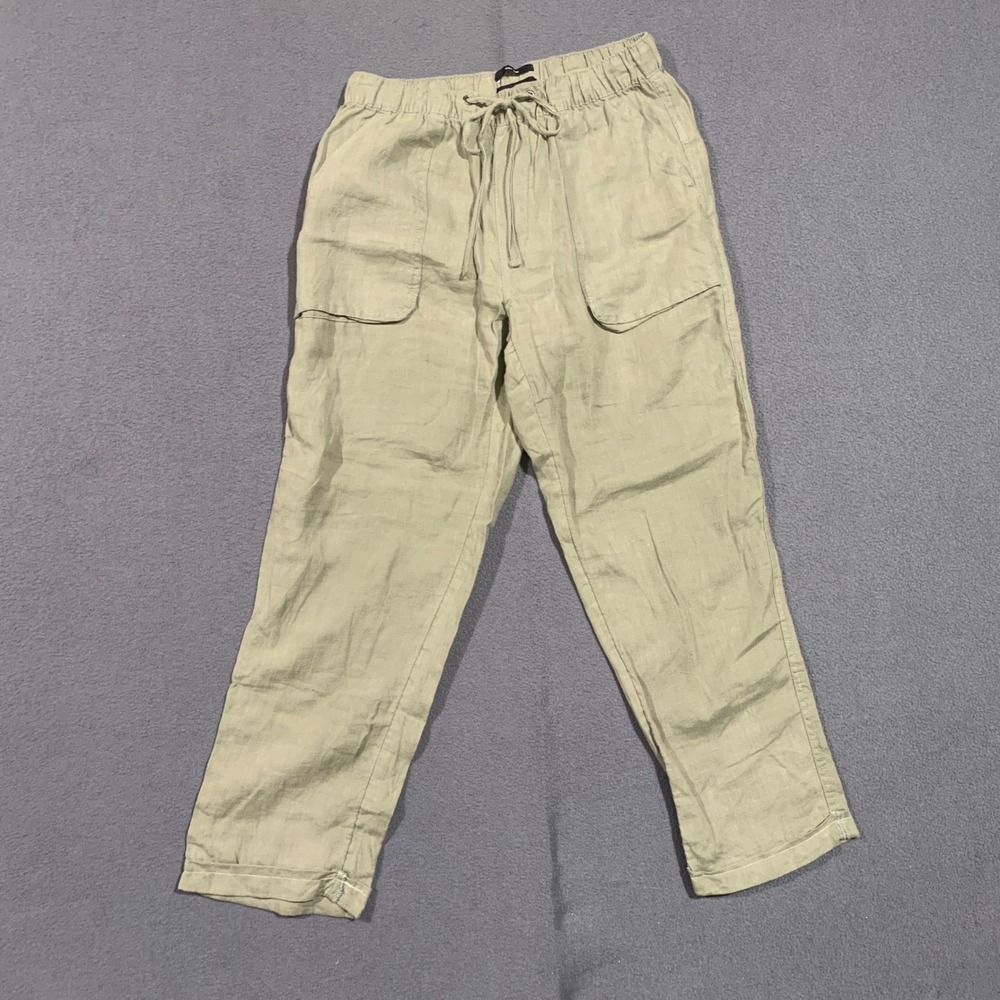 JNY Jones New York Linen Pants Womens XS Olive Green Drawstring Casual